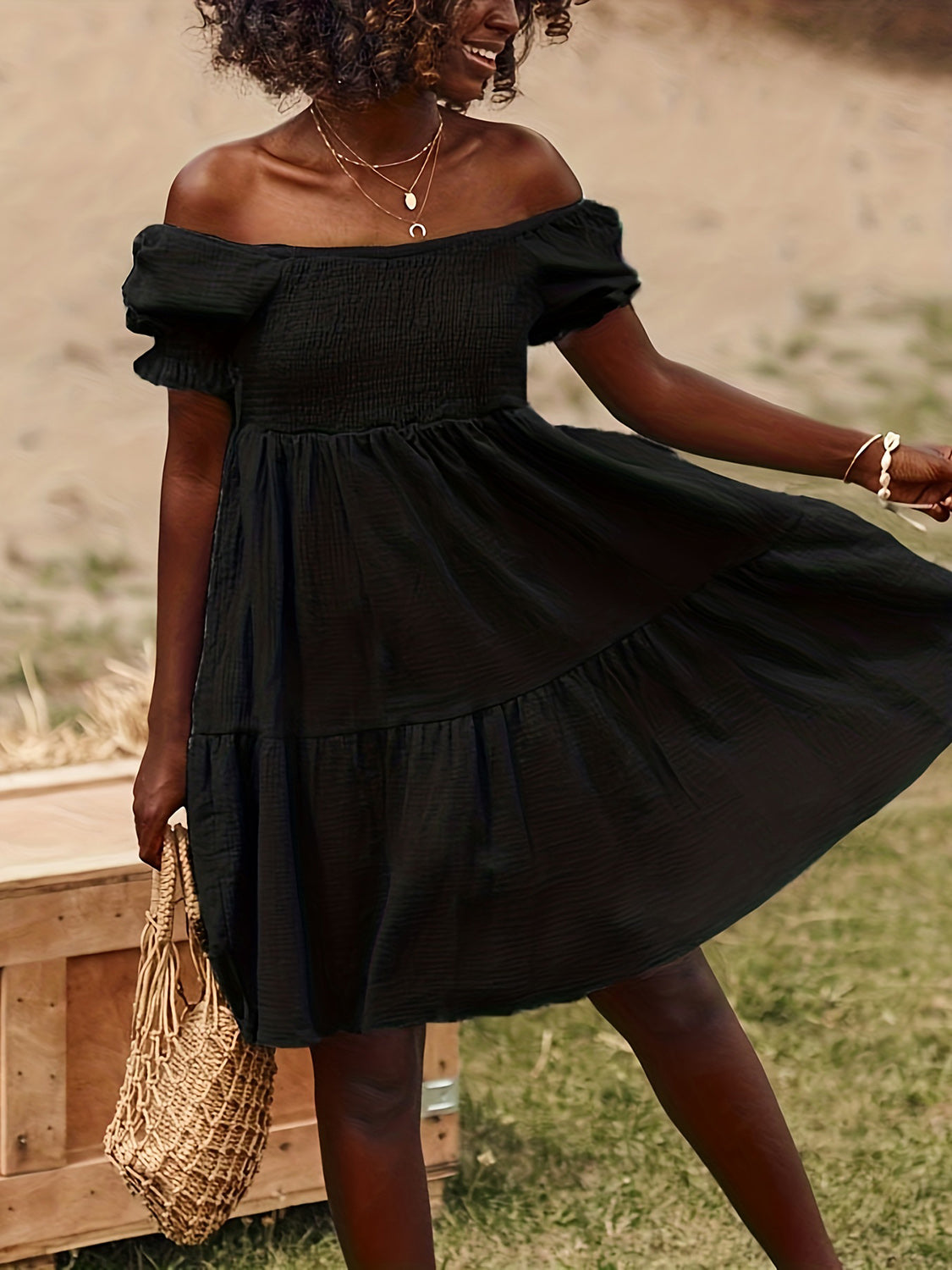 PREORDER- Full Size Ruffled Off-Shoulder Short Sleeve Dress