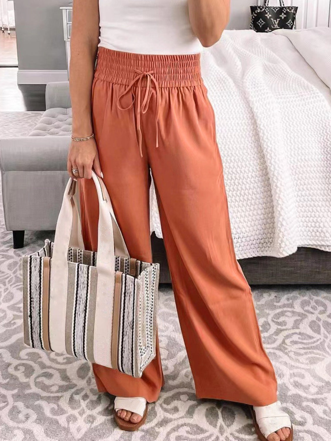 PREORDER- Full Size Drawstring High Waist Wide Leg Pants