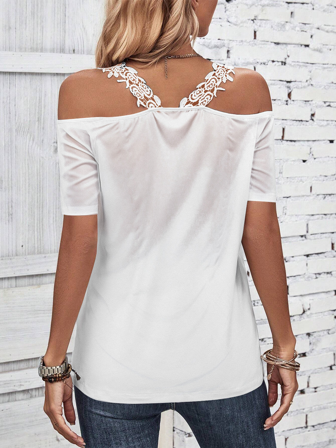 PREORDER- Full Size Lace Detail Short Sleeve T-Shirt