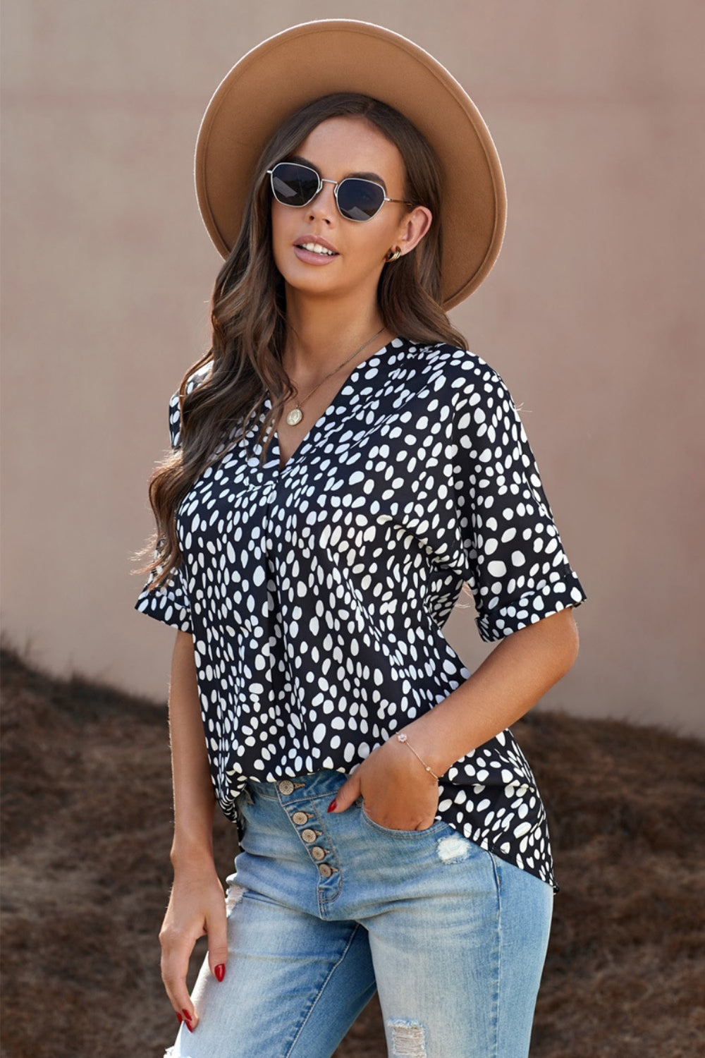 PREORDER- Printed V-Neck Half Sleeve Blouse