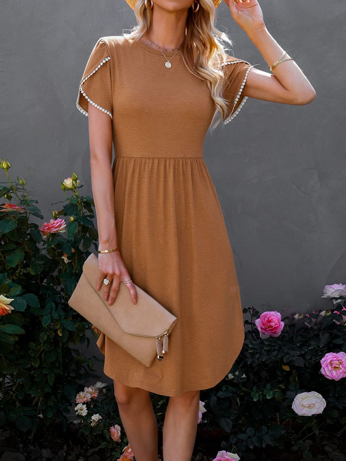 PREORDER- Round Neck Petal Sleeve Dress