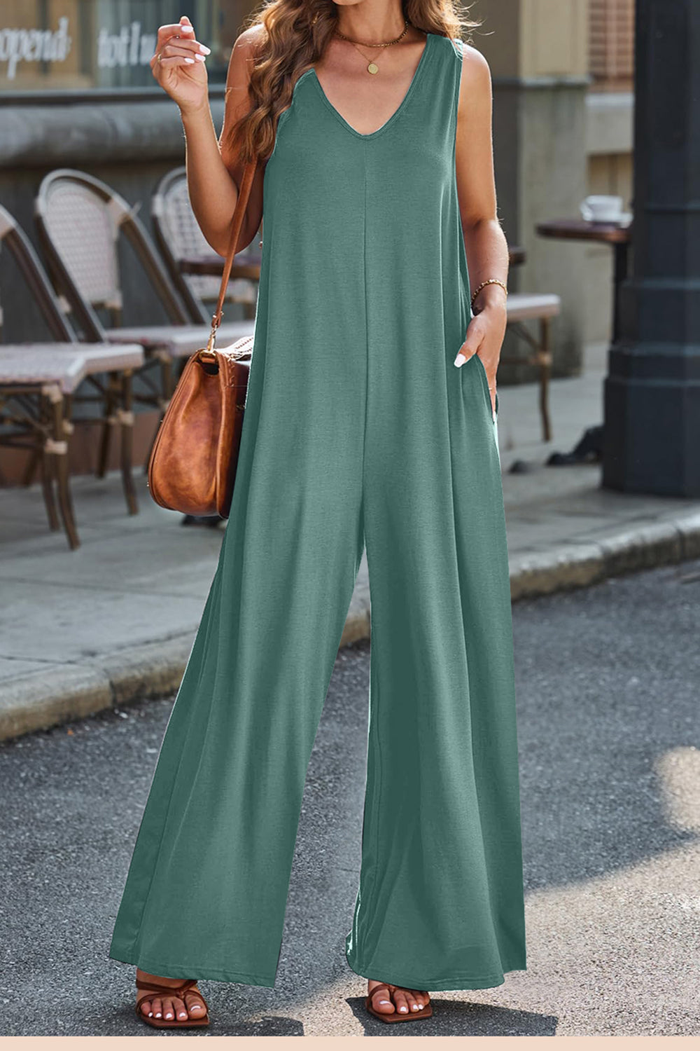 PREORDER- Full Size V-Neck Wide Strap Jumpsuit