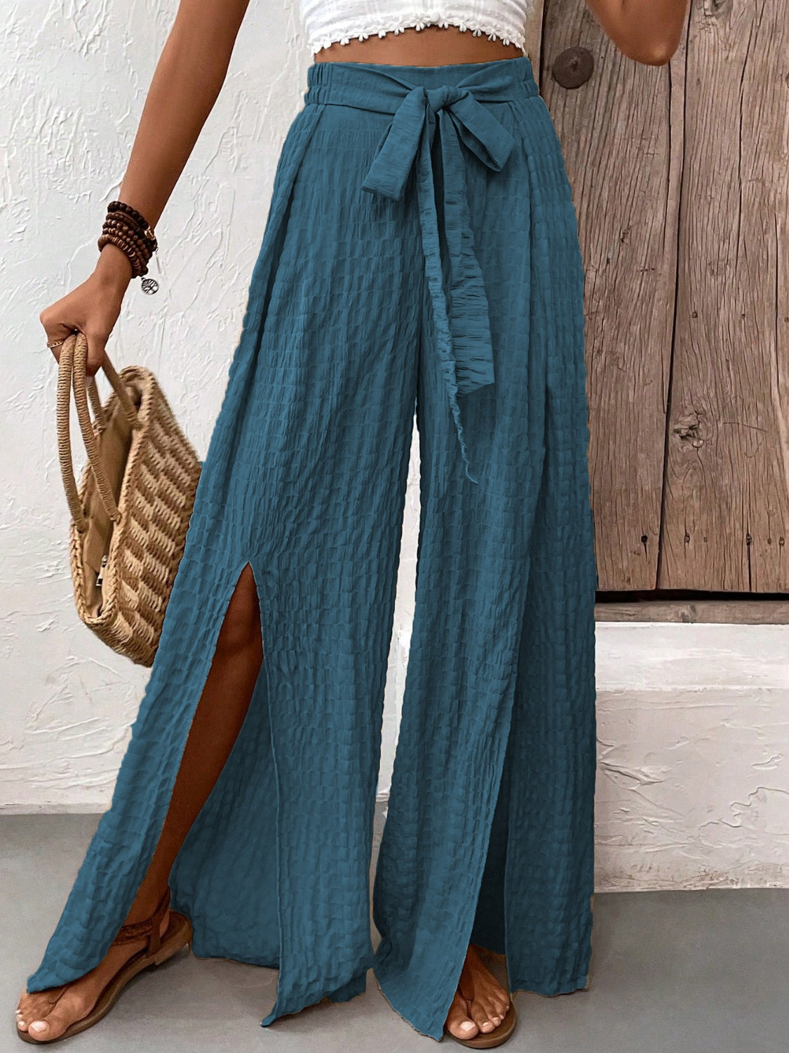 PREORDER- Tied Slit Wide Leg Pants