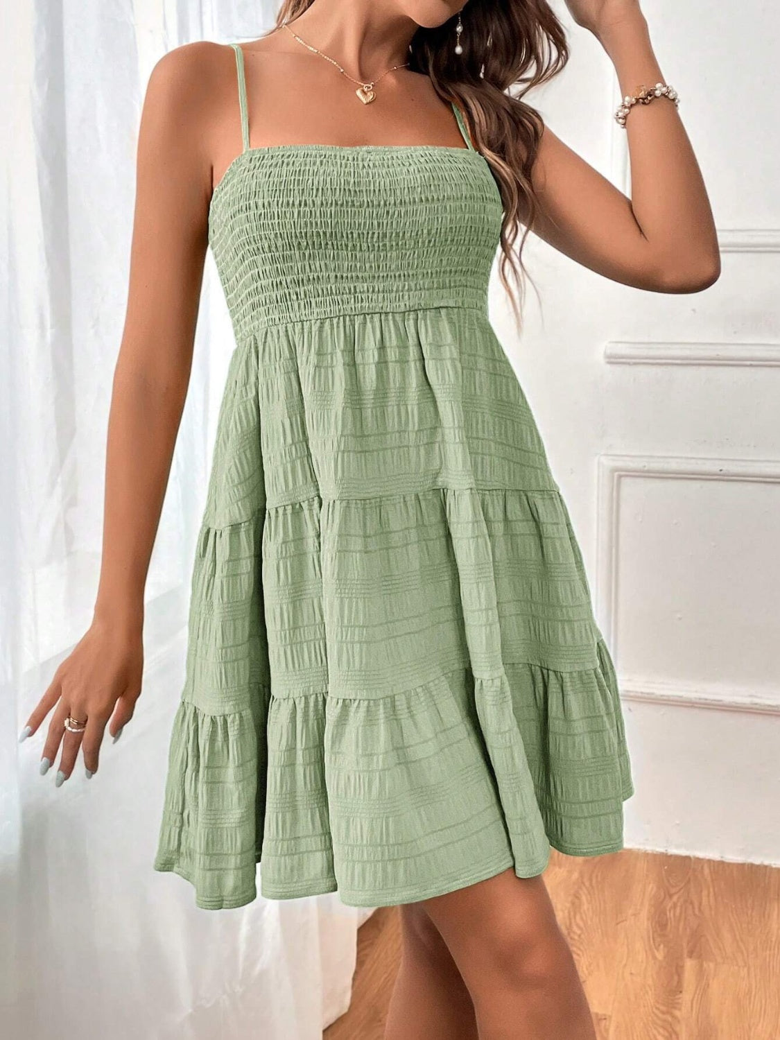 PREORDER- Smocked Tiered Sleeveless Mini Dress