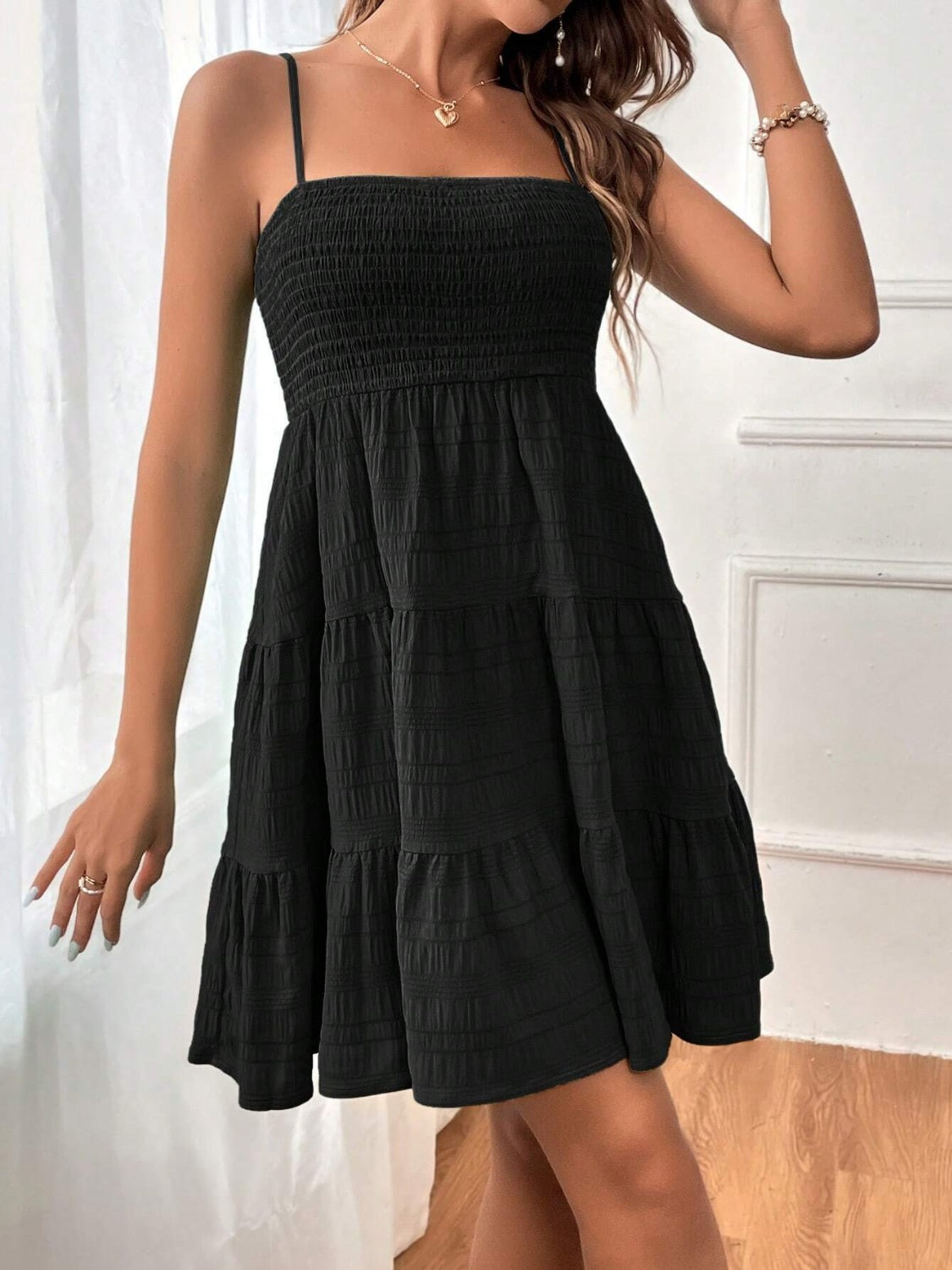 PREORDER- Smocked Tiered Sleeveless Mini Dress