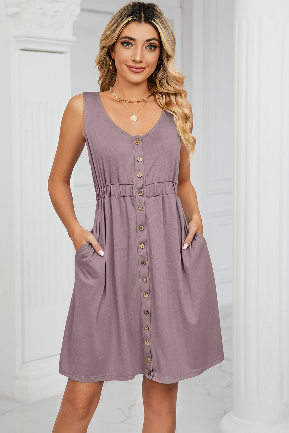 PREORDER- Buttoned Wide Strap Mini Dress