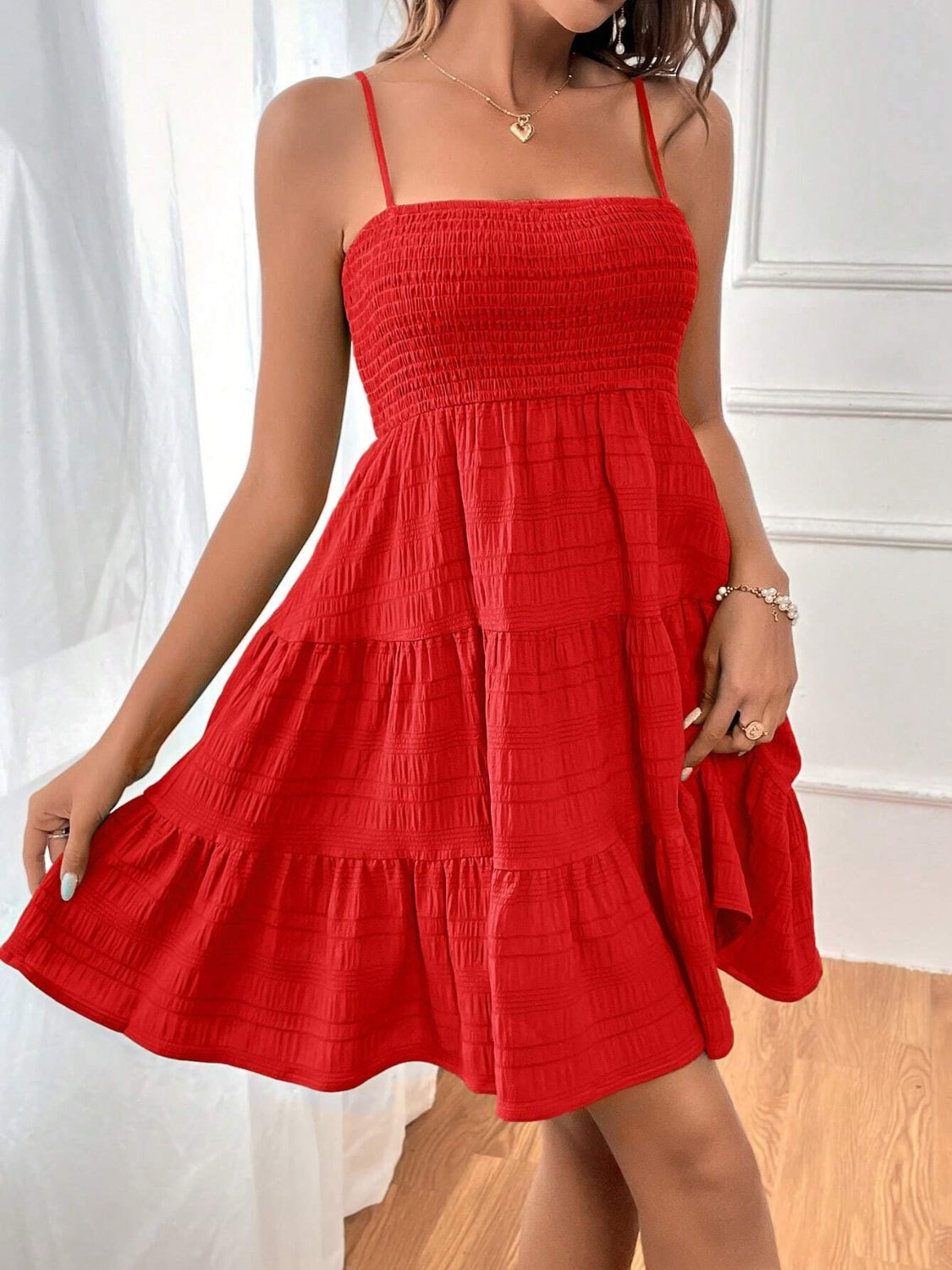 PREORDER- Smocked Tiered Sleeveless Mini Dress