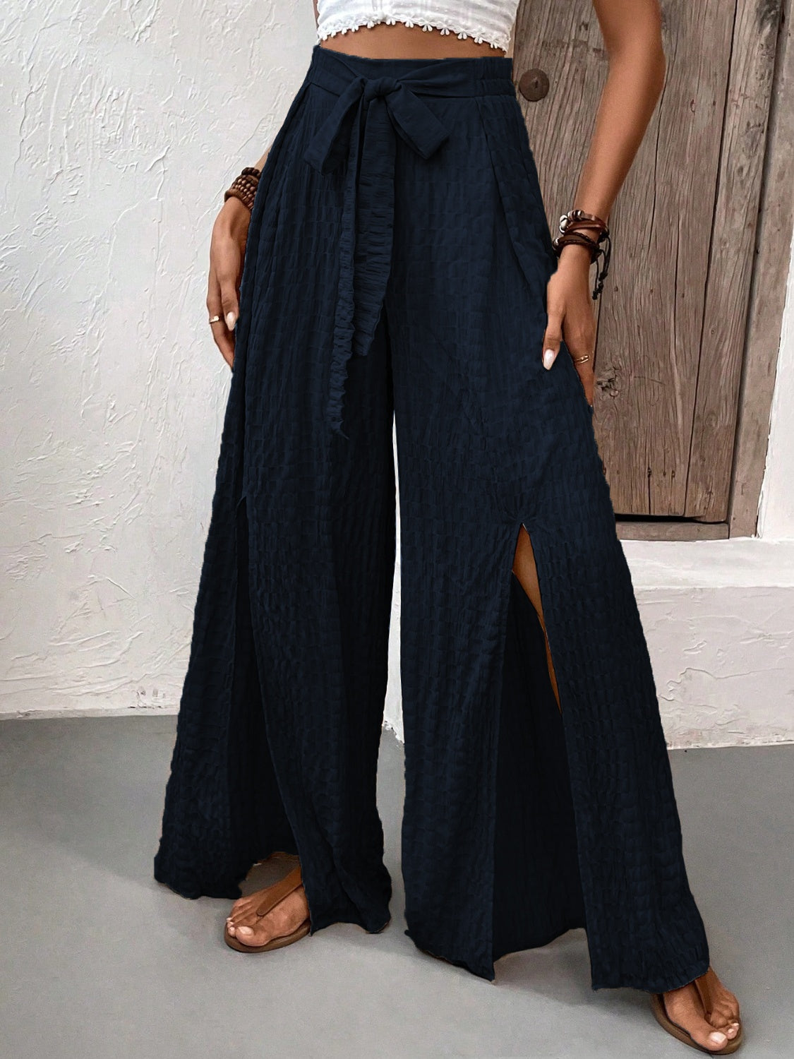 PREORDER- Tied Slit Wide Leg Pants