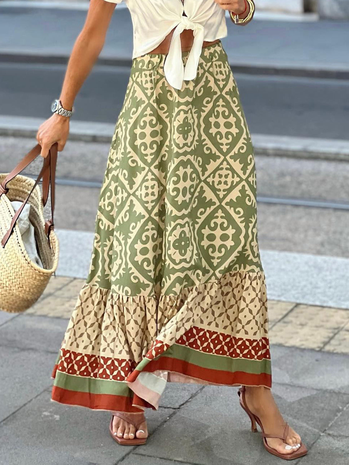 PREORDER- Geometric Elastic Waist Maxi Skirt