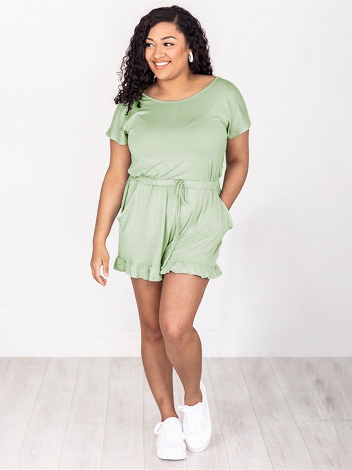 PREORDER- Ruffled Boat Neck Short Sleeve Romper