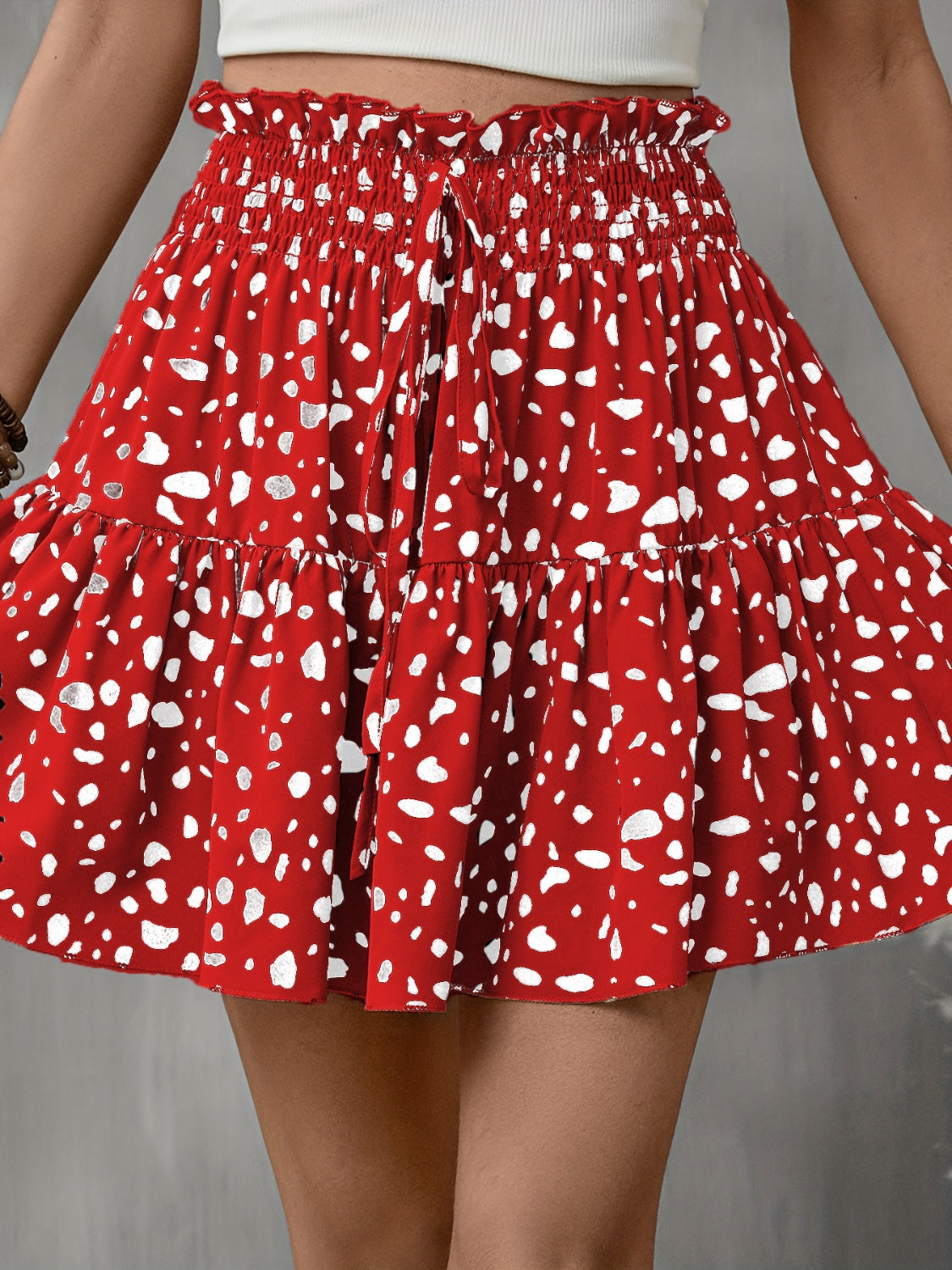 PREORDER- Frill Tied Printed Mini Skirt