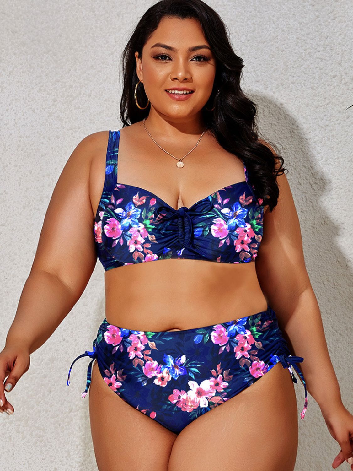 PREORDER- Plus Size Printed Drawstring Detail Bikini Set