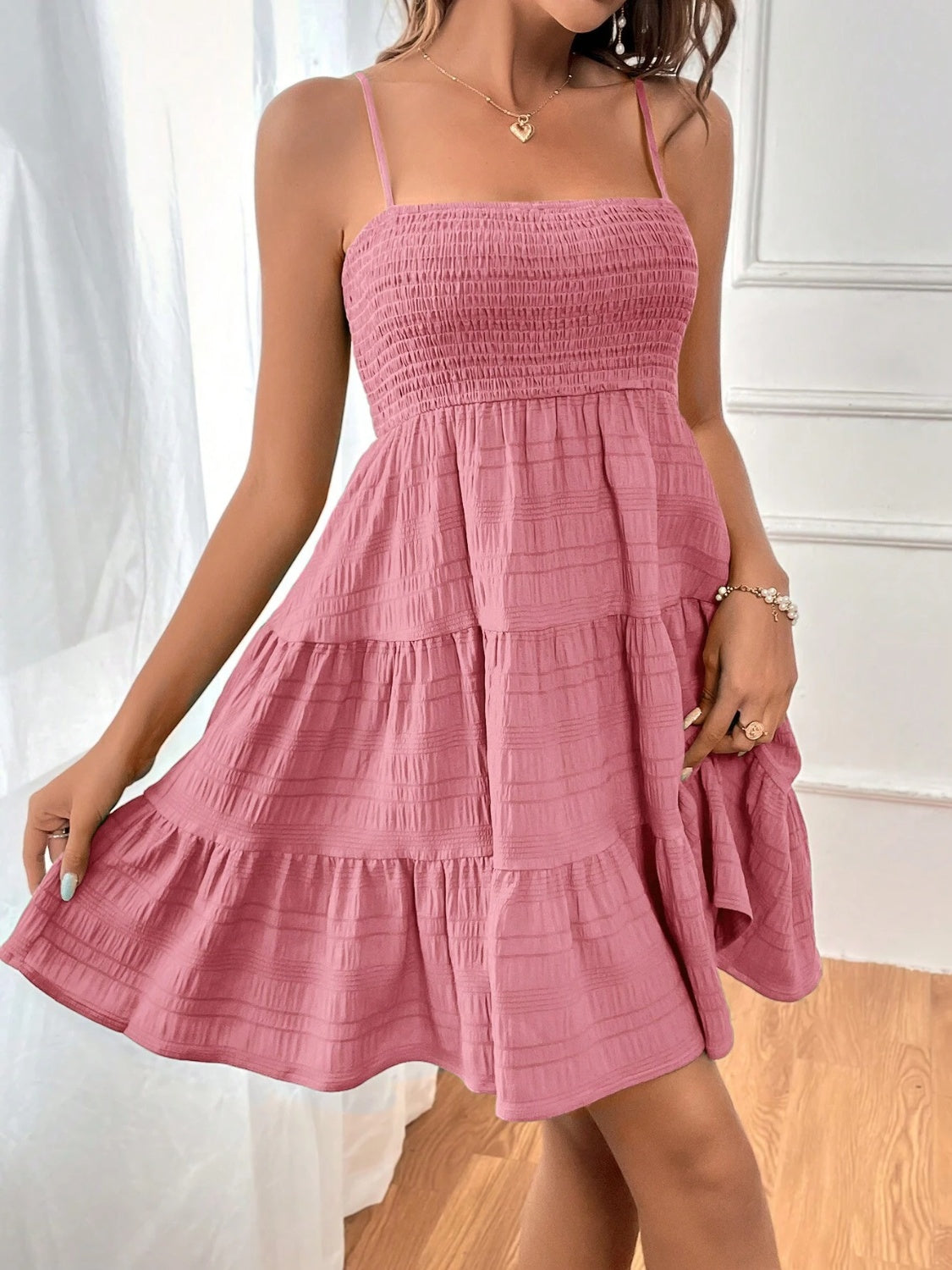 PREORDER- Smocked Tiered Sleeveless Mini Dress