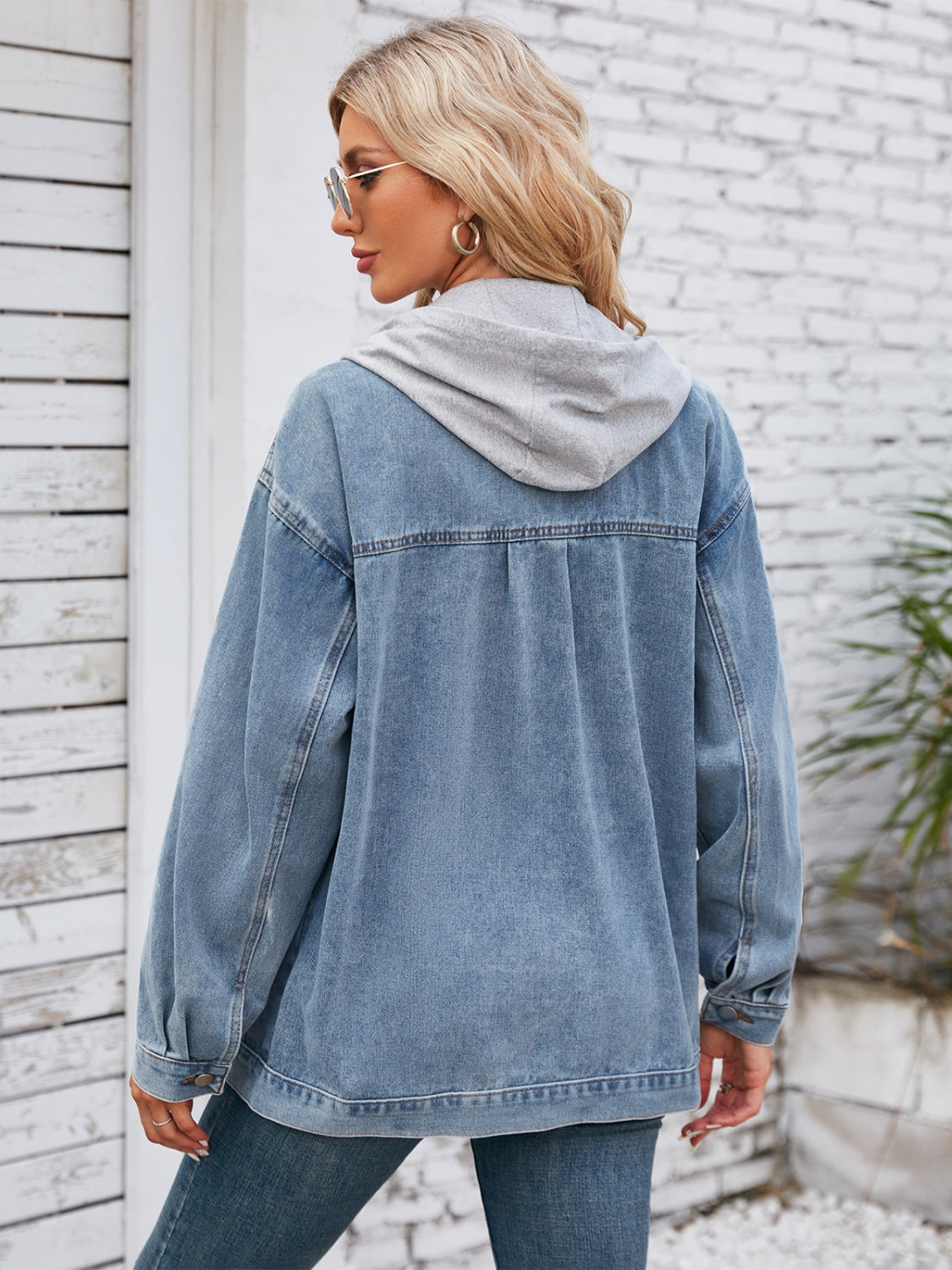 PREORDER- Pocketed Button Up Detachable Hooded Denim Jacket
