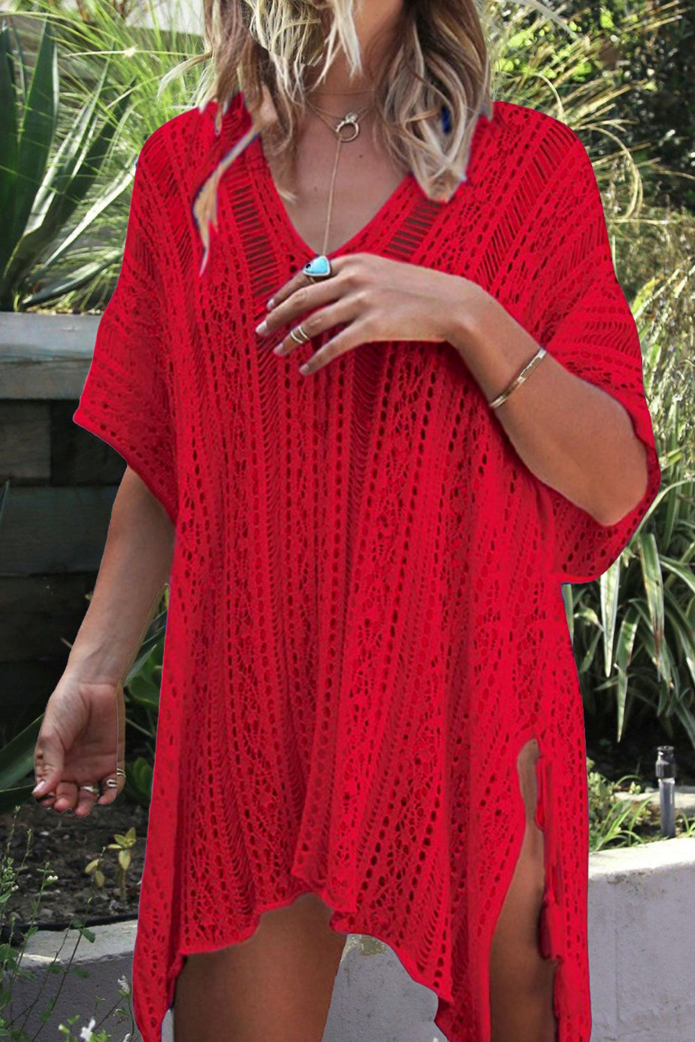 PREORDER- Cutout V-Neck Cover-Up with Tassel