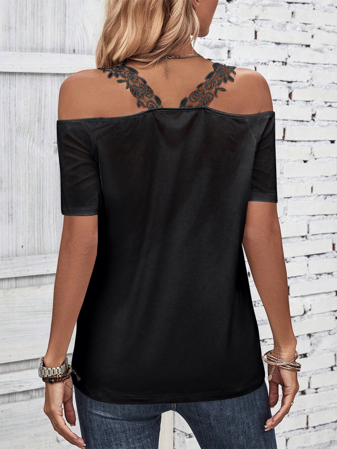 PREORDER- Full Size Lace Detail Short Sleeve T-Shirt