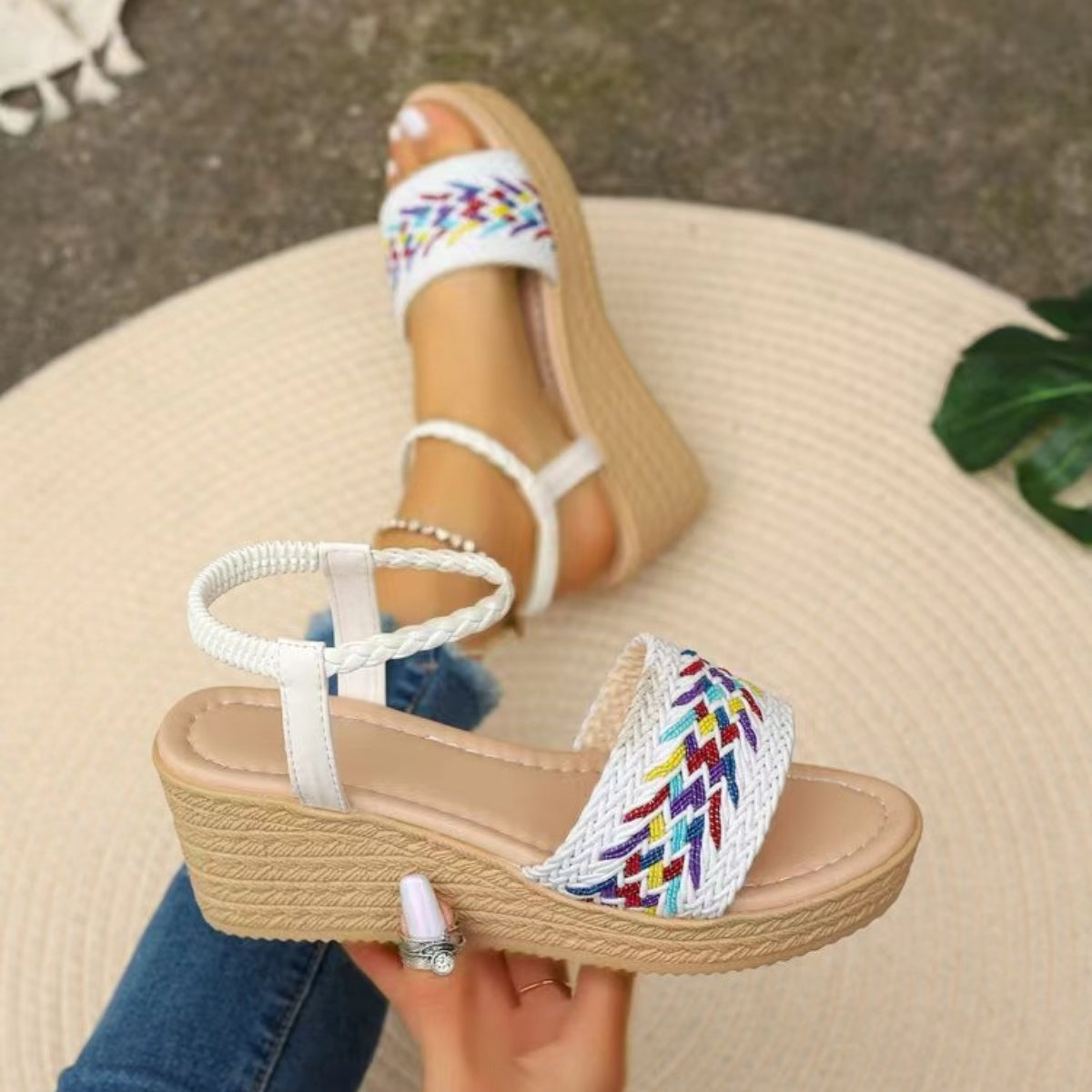 PREORDER- Open Toe Wedge Woven Sandals