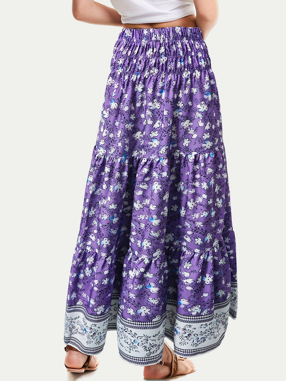 PREORDER- Full Size Tiered Printed Elastic Waist Skirt