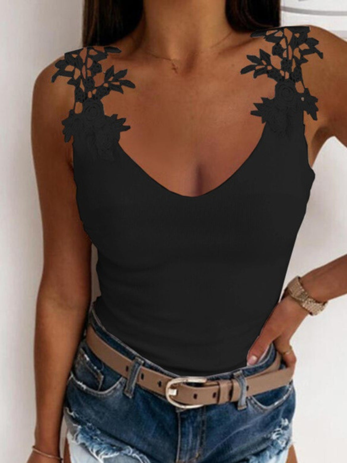 PREORDER- Full Size Lace Detail Scoop Neck Tank