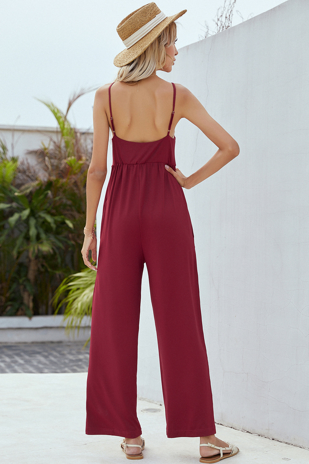 PREORDER- V-Neck Spaghetti Strap Wide Leg Jumpsuit