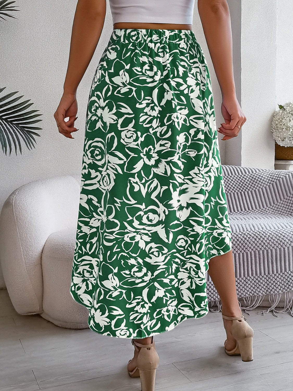PREORDER- High-Low Printed High Waist Skirt