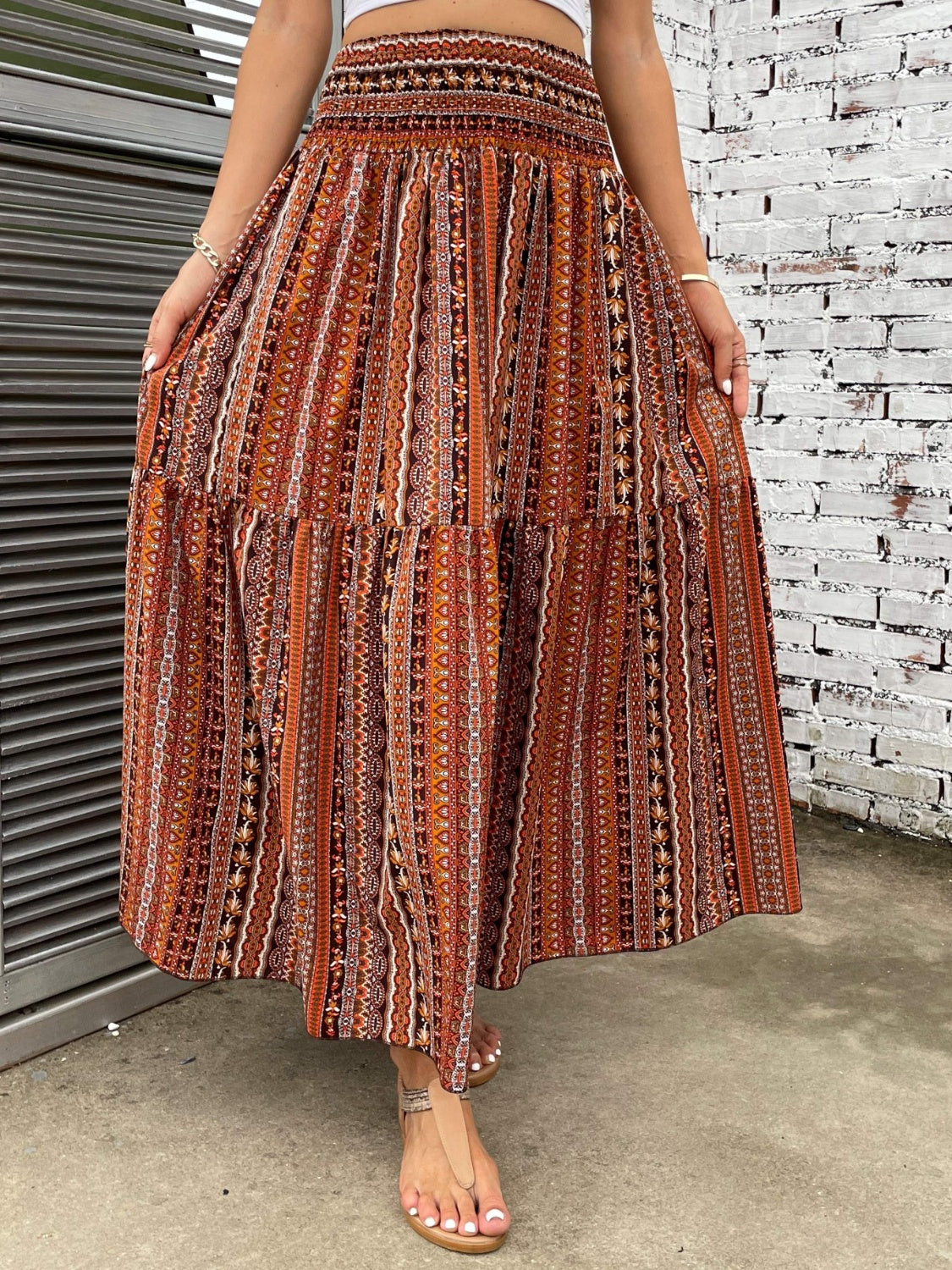 PREORDER- Printed Elastic Waist Maxi Skirt