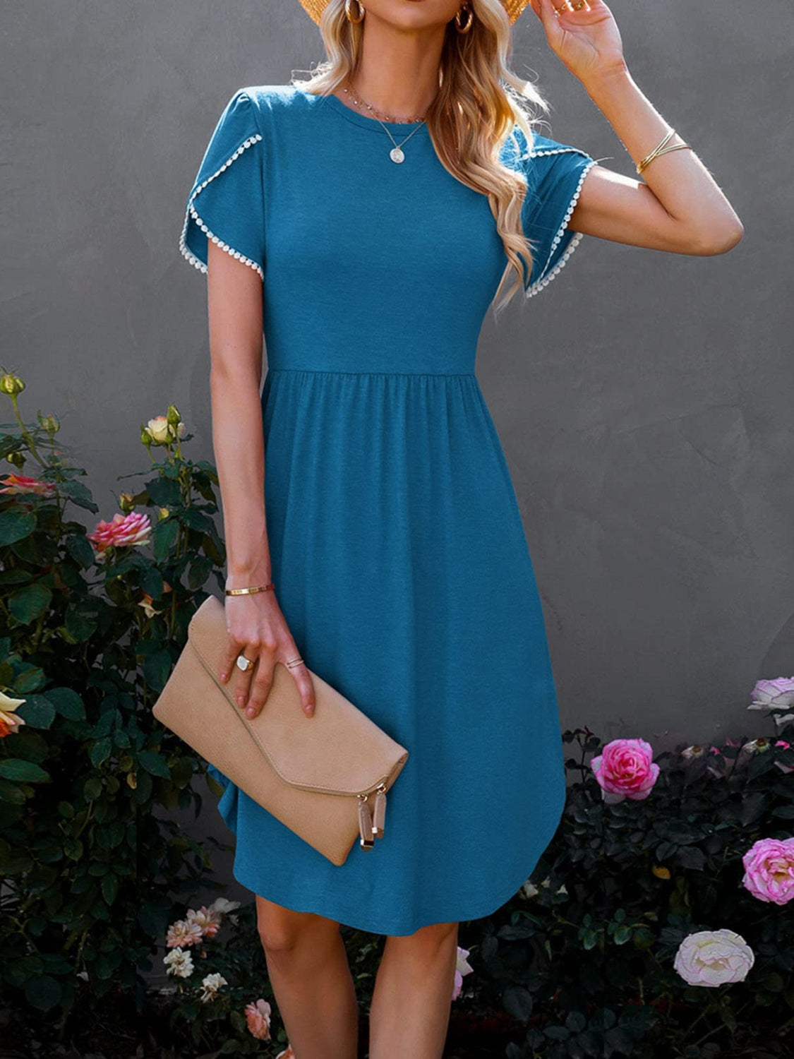 PREORDER- Round Neck Petal Sleeve Dress