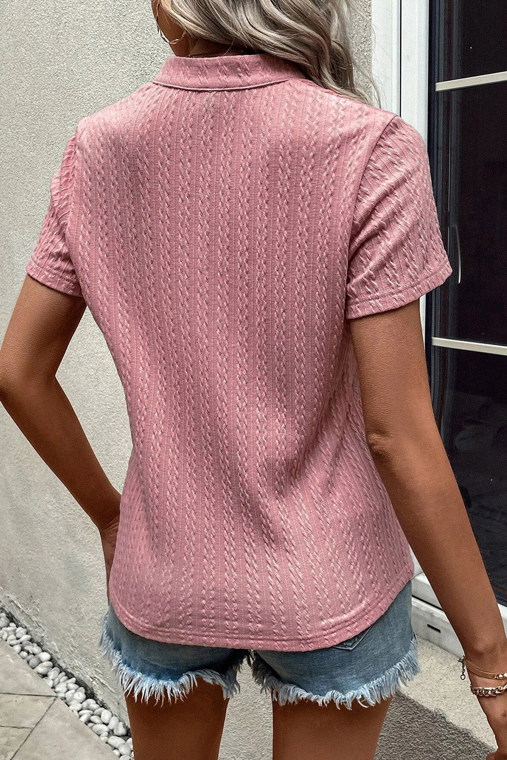 PREORDER- Textured Notched Short Sleeve T-Shirt
