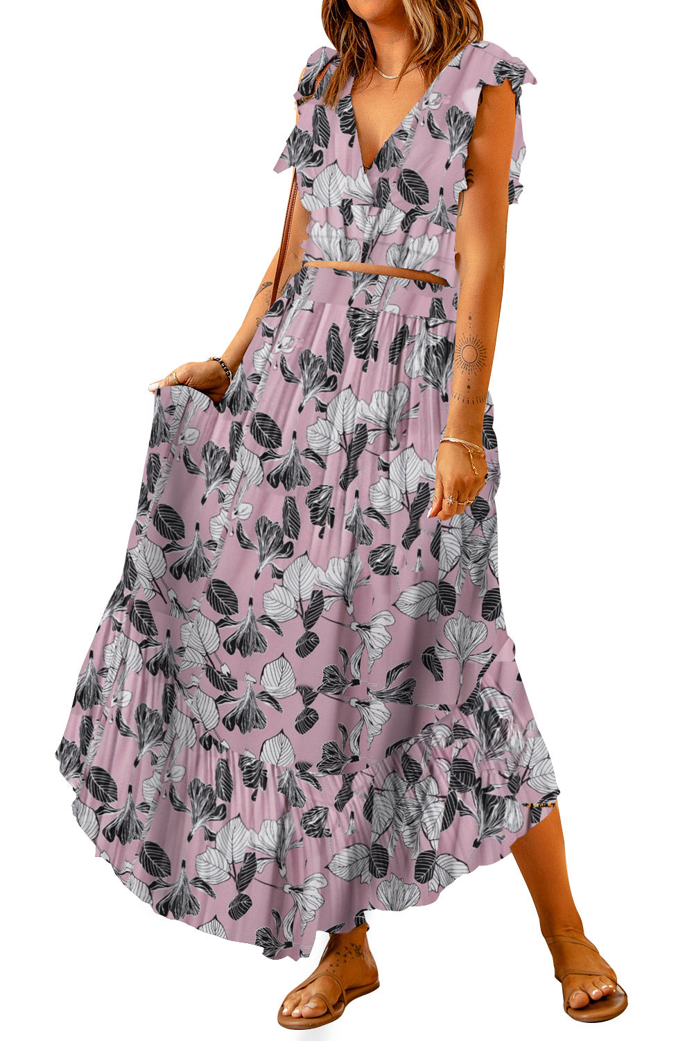 PREORDER- Printed Tie Back Cropped Top and Maxi Skirt Set