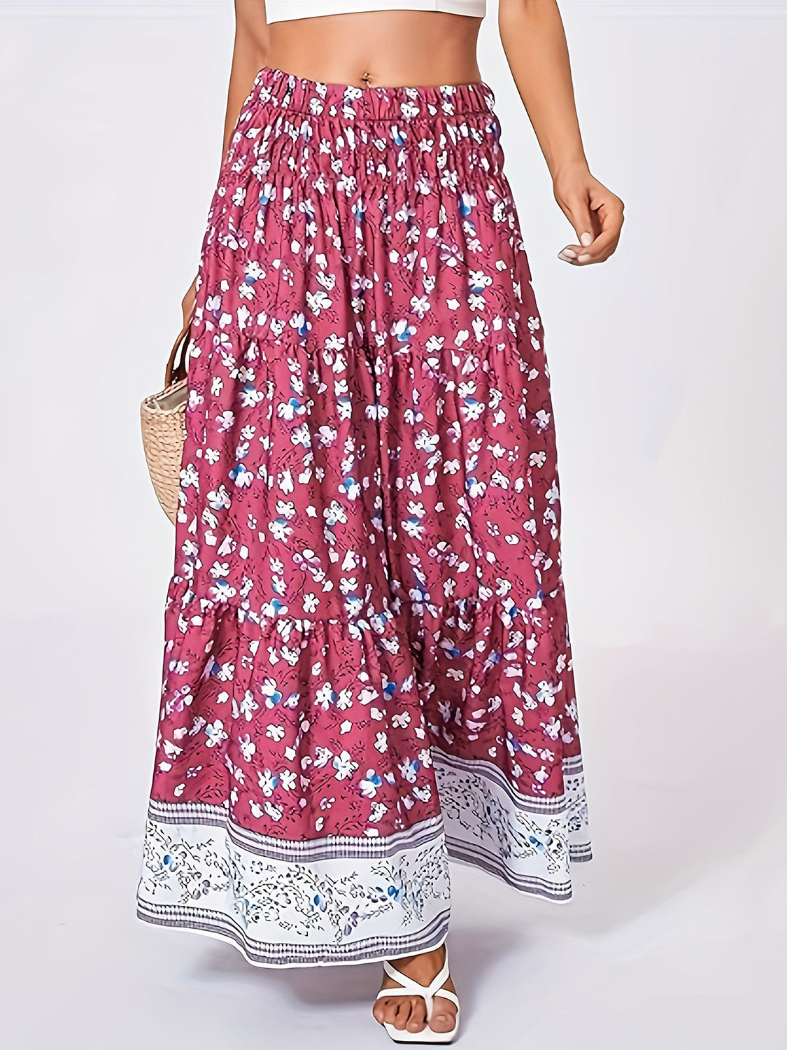 PREORDER- Full Size Tiered Printed Elastic Waist Skirt