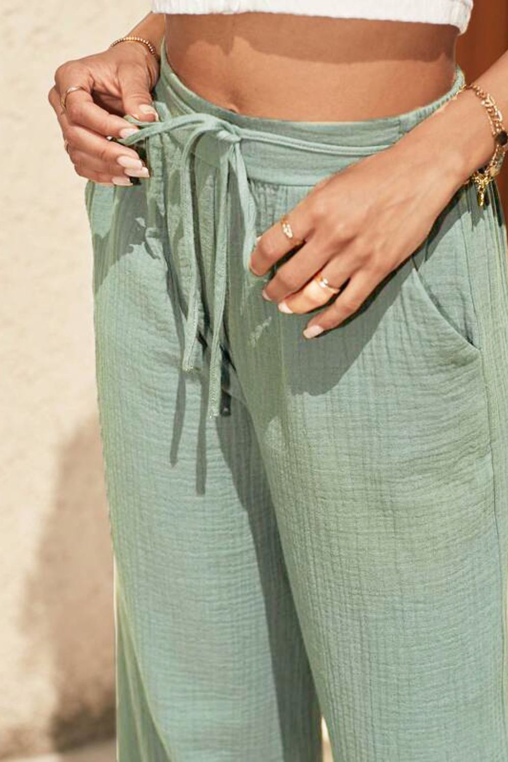 PREORDER- Texture Tied Wide Leg Pants