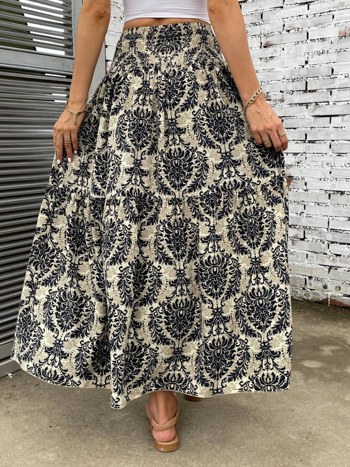 PREORDER- Printed Elastic Waist Maxi Skirt