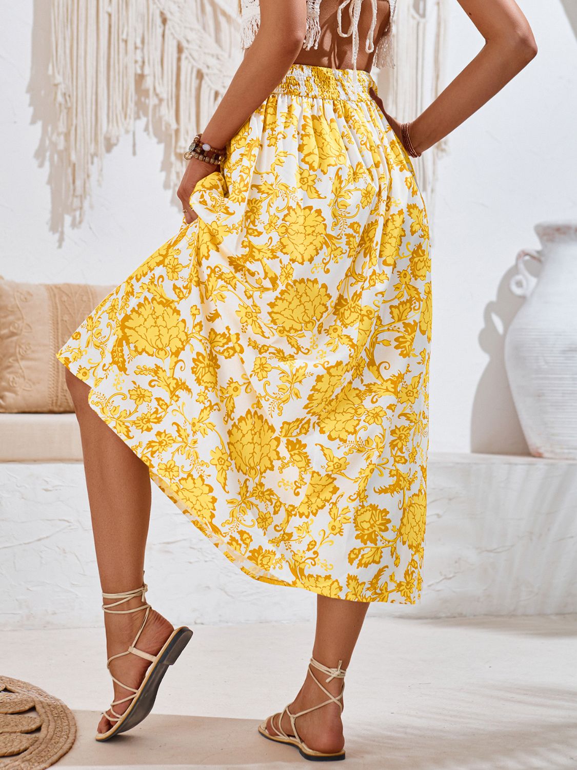 PREORDER- Printed Elastic Waist Midi Skirt