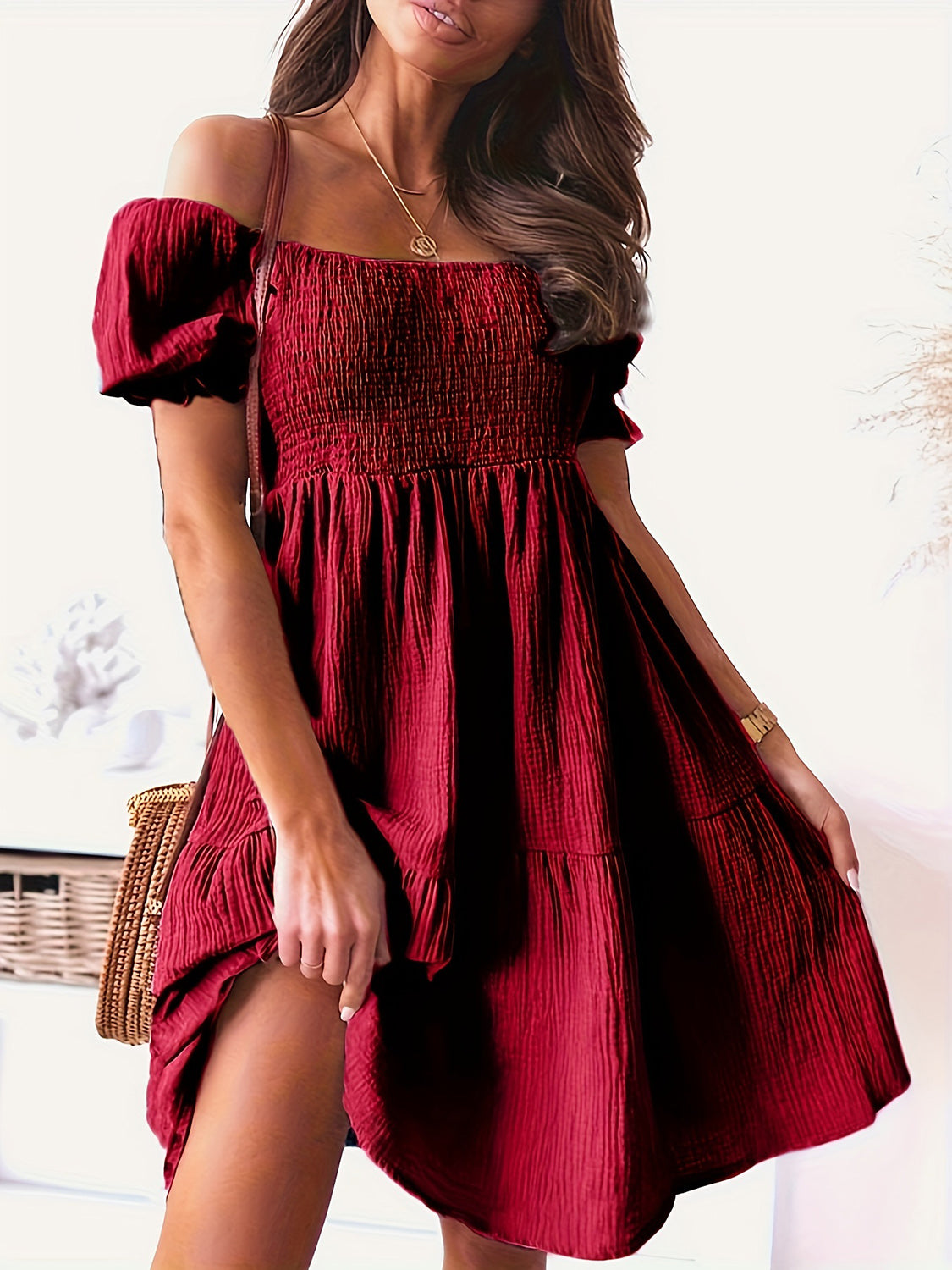 PREORDER- Full Size Ruffled Off-Shoulder Short Sleeve Dress