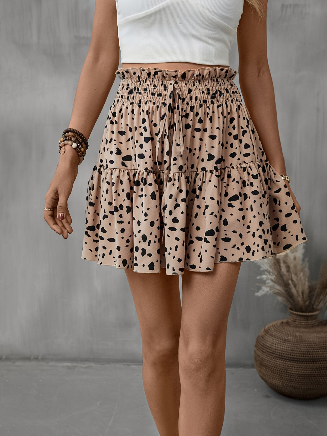 PREORDER- Frill Tied Printed Mini Skirt