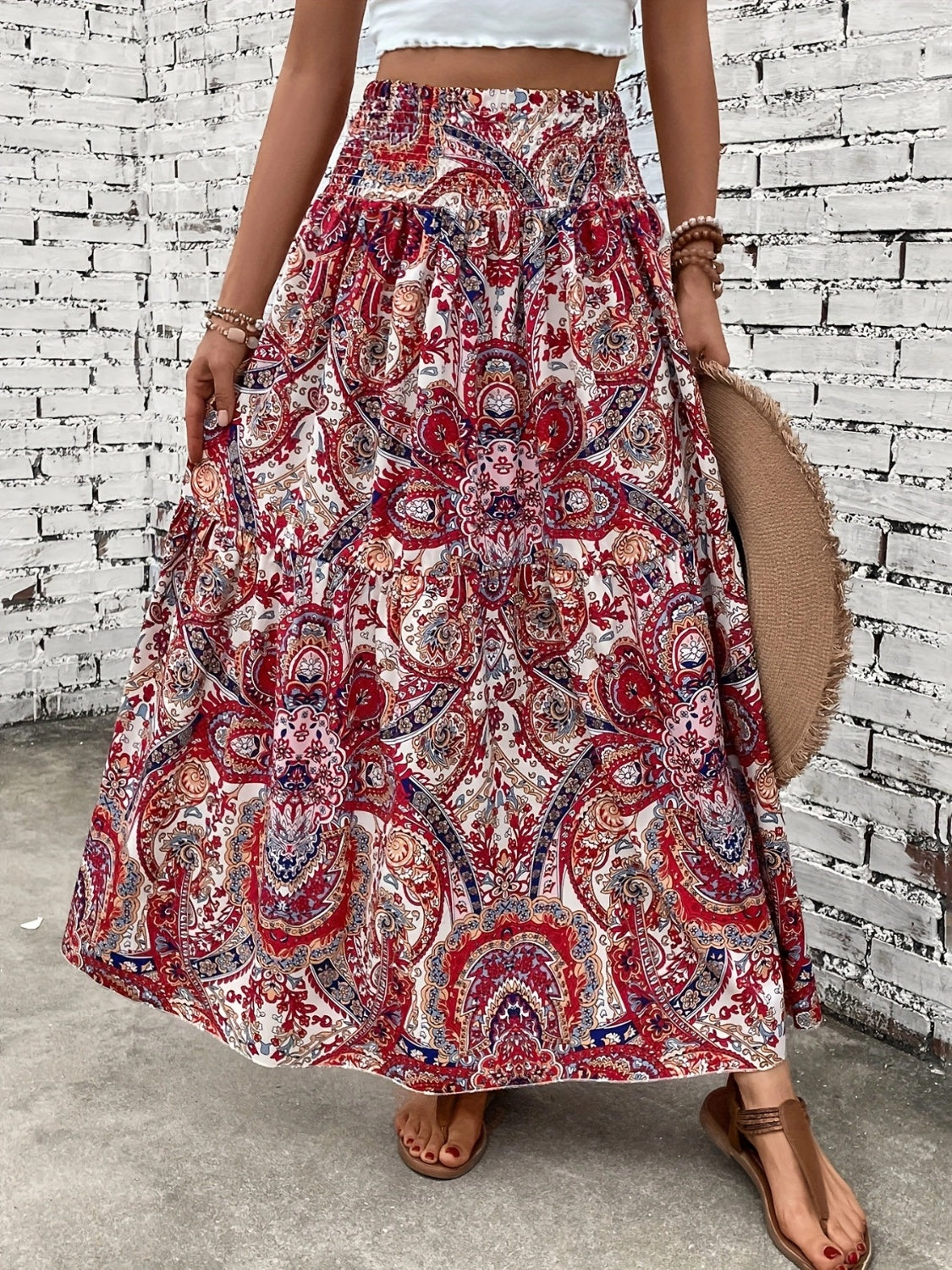 PREORDER- Printed Elastic Waist Maxi Skirt