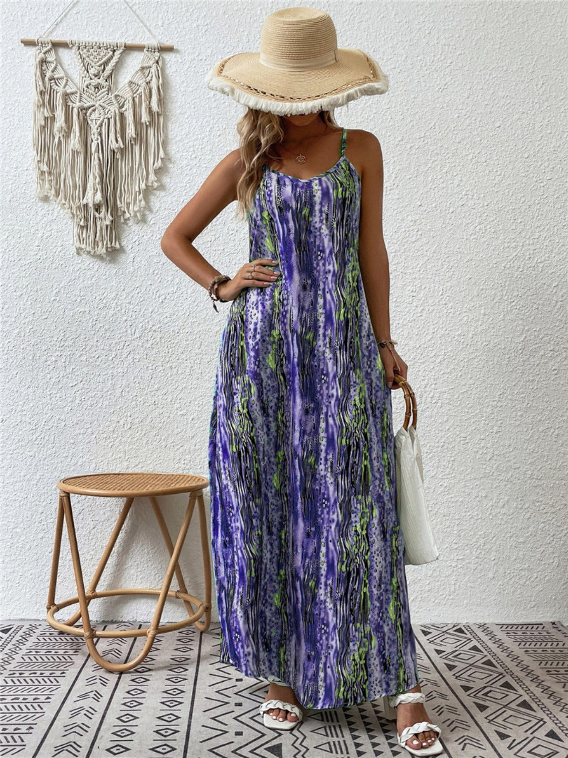 PREORDER- Full Size Printed Scoop Neck Maxi Cami Dress