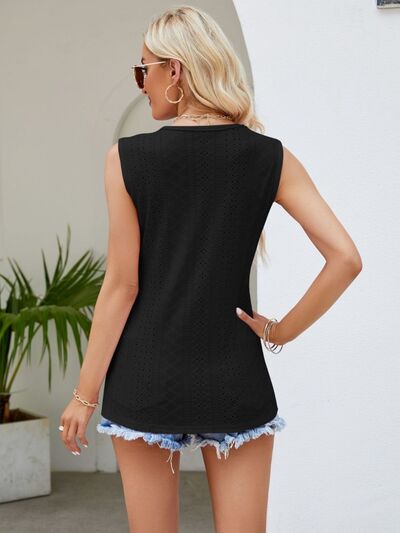 PREORDER- Eyelet Lace Detail V-Neck Tank