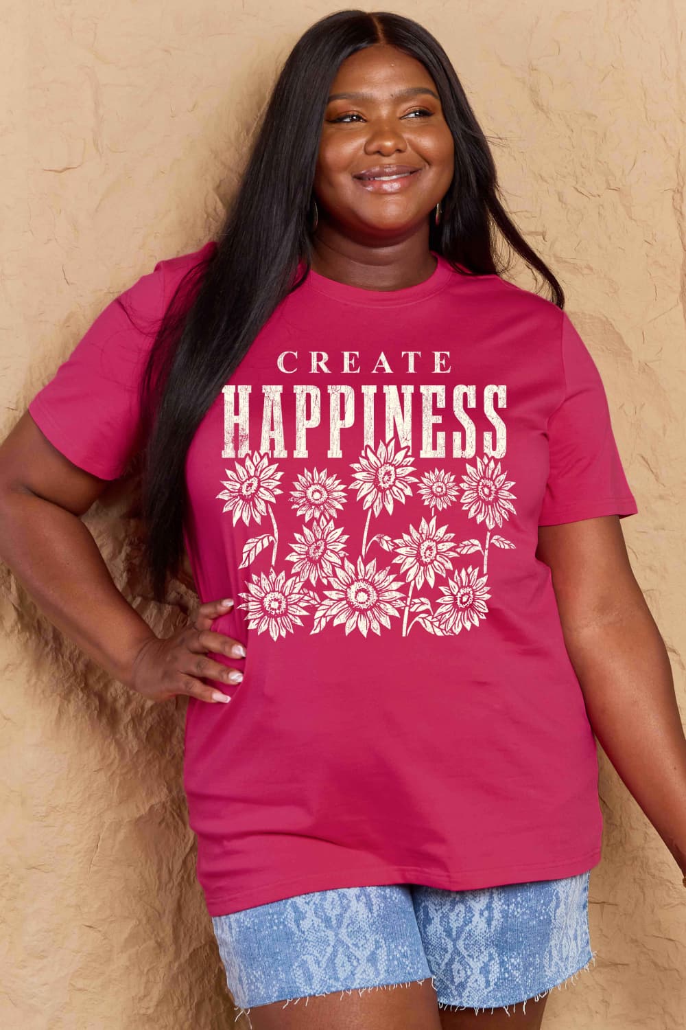 PREORDER- Simply Love Full Size CREATE HAPPINESS Graphic Cotton T-Shirt