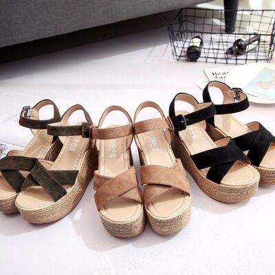 PREORDER- Crisscross Open Toe Wedge Sandals