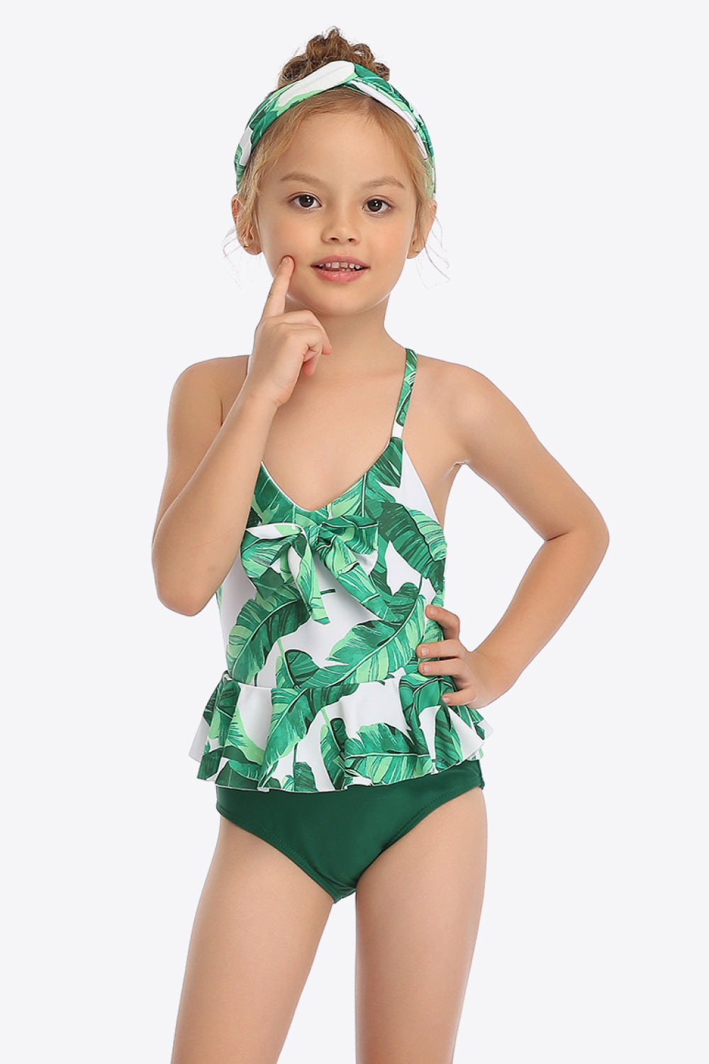 PREORDER- Printed Bow Detail Ruffled One-Piece Swimsuit