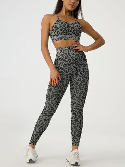 PREORDER- Leopard Crisscross Top and Leggings Active Set