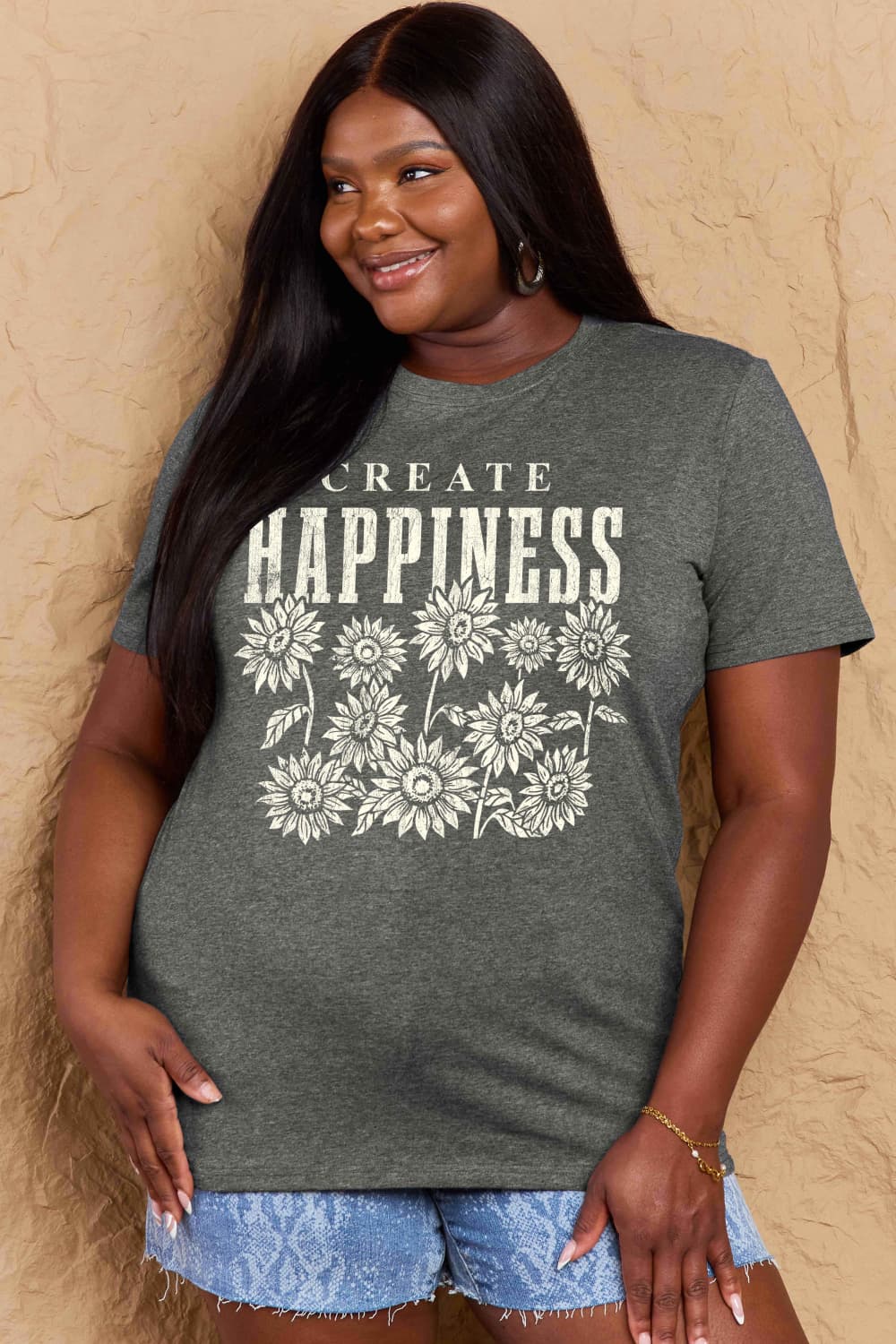 PREORDER- Simply Love Full Size CREATE HAPPINESS Graphic Cotton T-Shirt