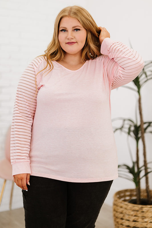 PREORDER- Plus Size Sheer Striped Sleeve V-Neck Top