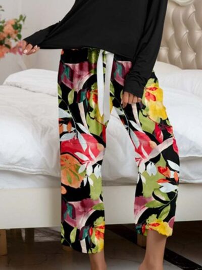 PREORDER- Round Neck Top and Printed Pants Lounge Set