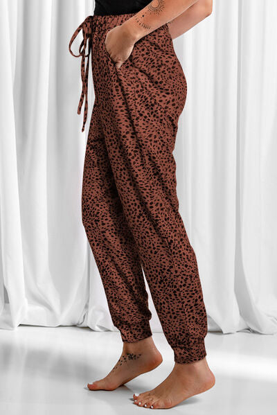 PREORDER- Full Size Leopard Drawstring Pocketed Pants