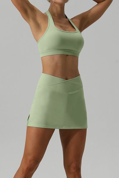 PREORDER- Halter Neck Tank and Slit Skirt Active Set