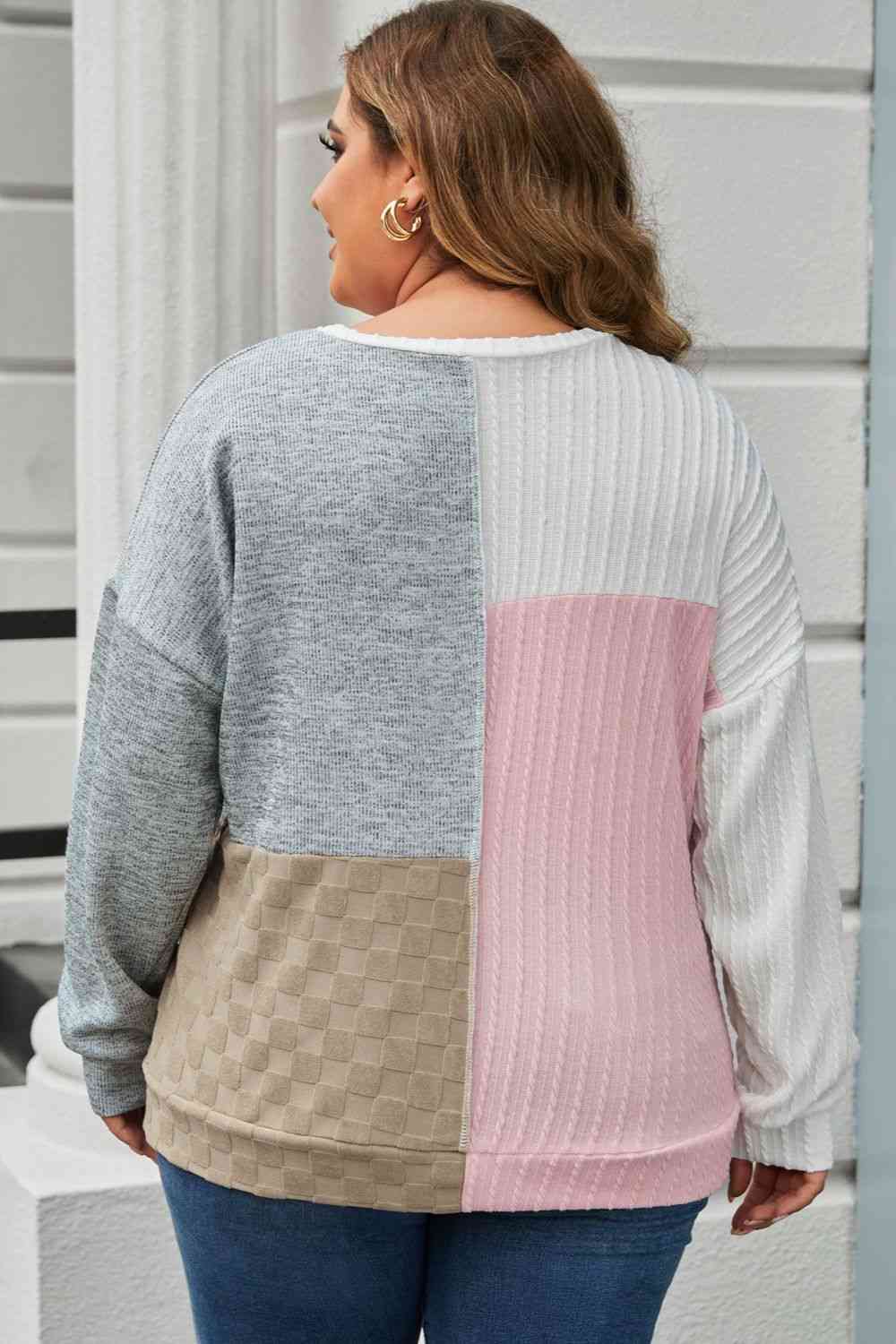 PREORDER- Plus Size Long Sleeve Color Block Top
