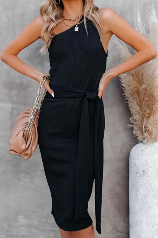 PREORDER- Tie Front One-Shoulder Sleeveless Dress