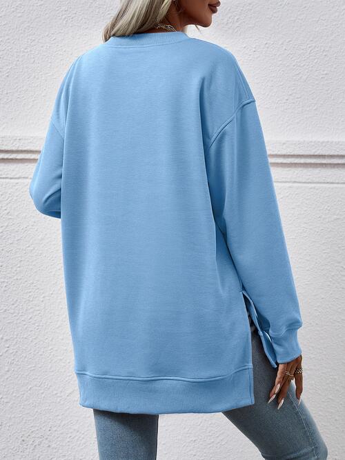 PREORDER- V-Neck Slit Long Sleeve Sweatshirt
